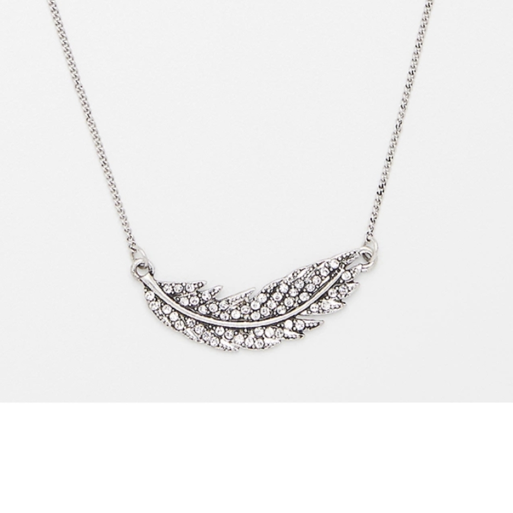Maurices Sideways Rhinestone Feather Necklace